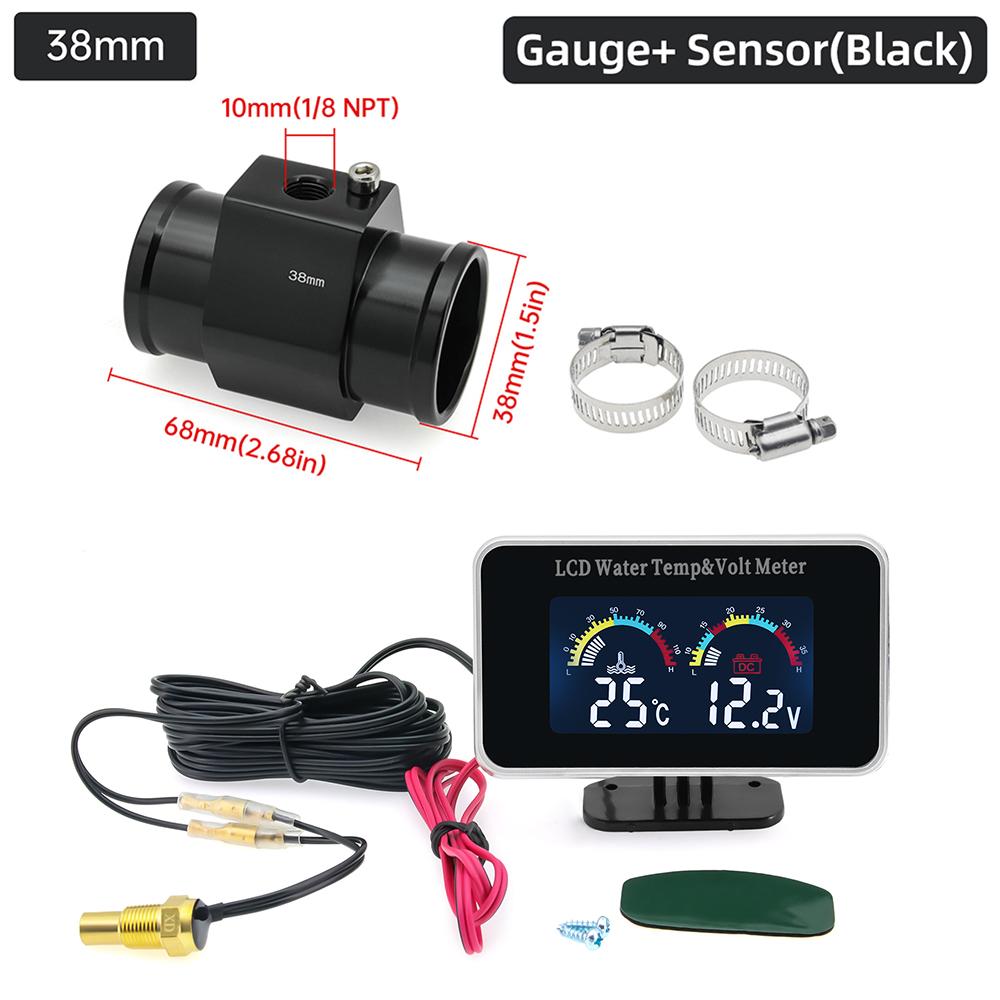 Digital 2 In 1 Water Temperature Meter Voltmeter Car LCD Water Temp Gauge Voltage Meter With 26~40mm Adapter (Option) 12V 24V