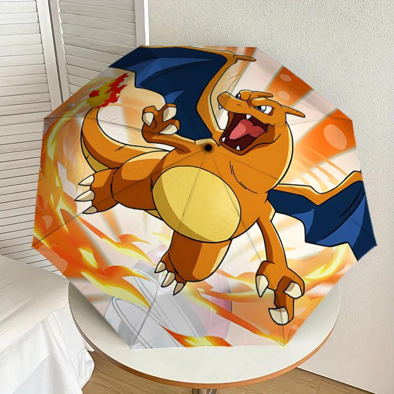 1pc Charizard Fire Automatic Folding Umbrella - Compact 8-Rib Design, Durable Plastic & Iron, Lightweight for Outdoor Daily Use, a0929175