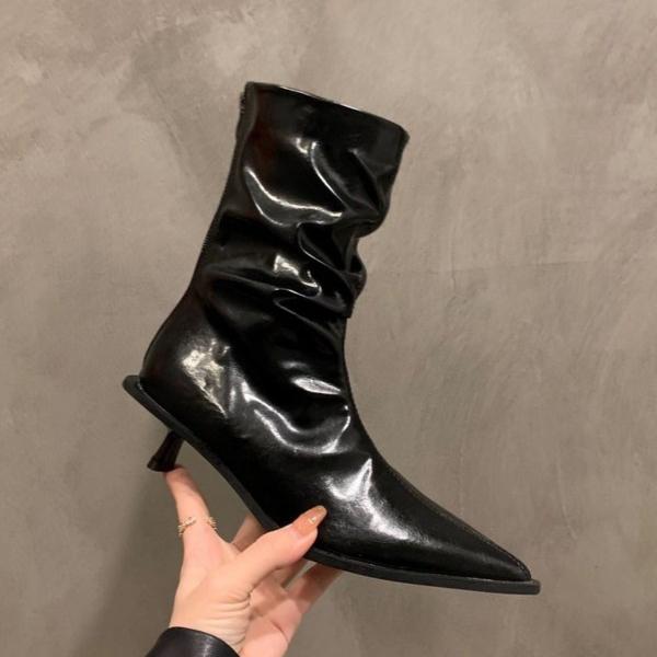 Сексуальные женские ботильоны с острым носком, брендовые модные кожаные туфли на среднем каблуке для офиса, зимняя обувь 2025 года, туфли-лодочки для вечеринок, Botas Mujer