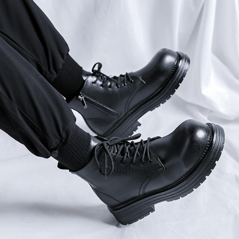 Мужские ботинки Мартина новые осенне-зимние бархатные на средней платформе черные короткие ботинки на толстой подошве британские рабочие ботинки 22711-J