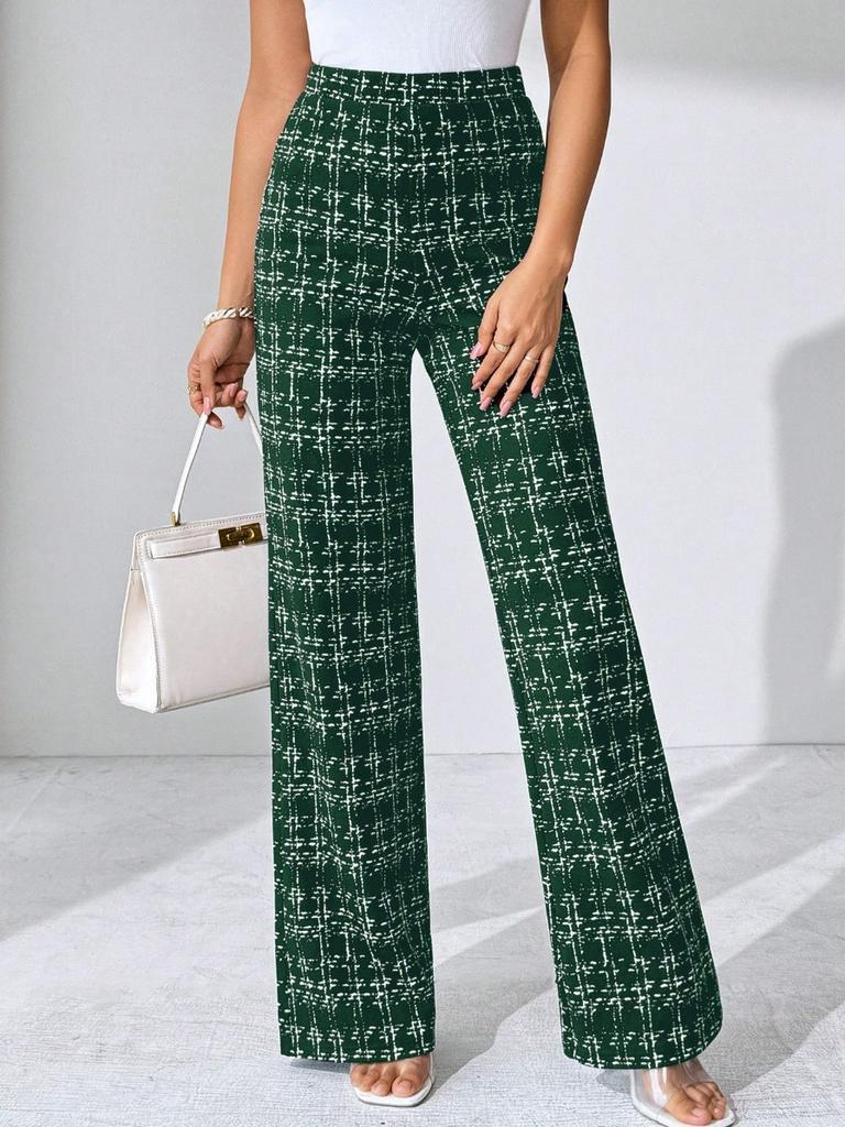 2025 New Woven Plaid High Waist Straight Leg Women's Pants