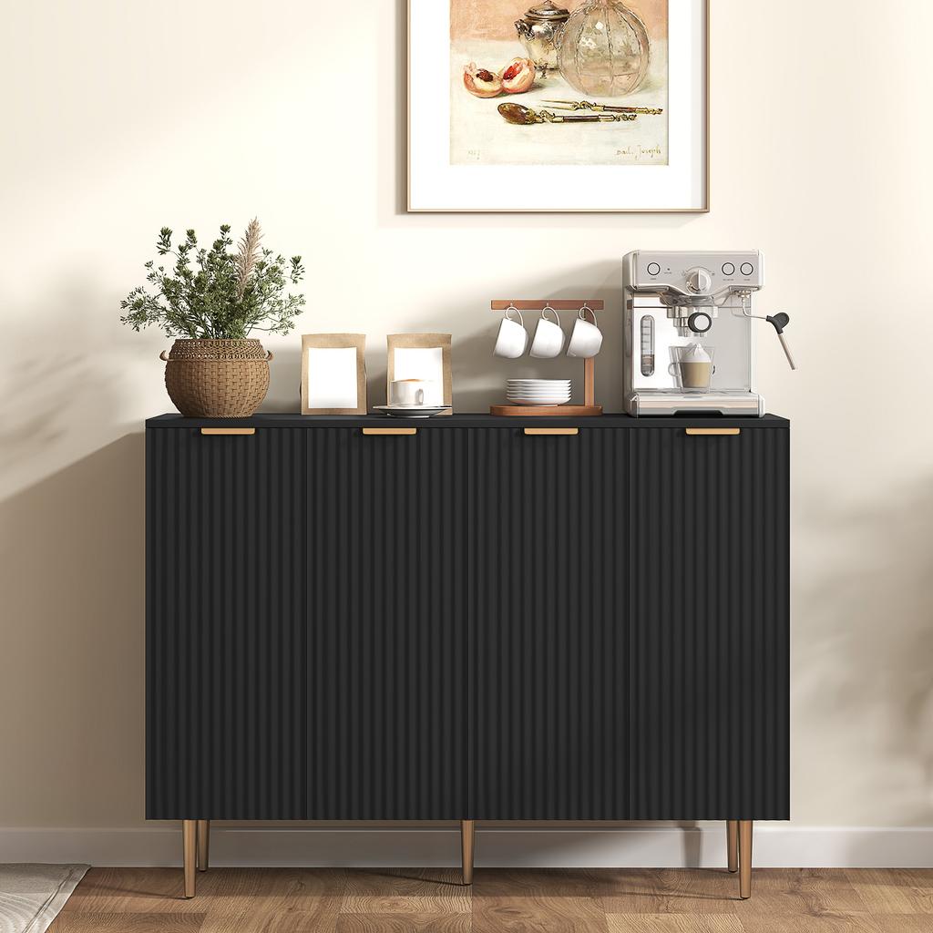 Sideboard Buffet Cabinet, Modern Kitchen Storage Cabinet with Adjustable Shelves and Metal Legs, Black