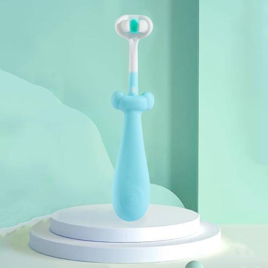 Children Toothbrush with Three-Head Design Cartoon Shape Bright Color Soft Bristles Kids Toothbrush Oral