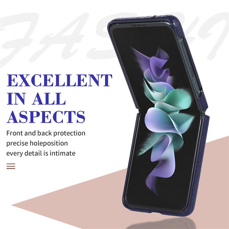 Роскошные чехлы для телефонов из натуральной кожи для Samsung Galaxy Z Flip 4 3 5g, модный чехол с текстурой личи для Samsung Z Flip4 Flip3