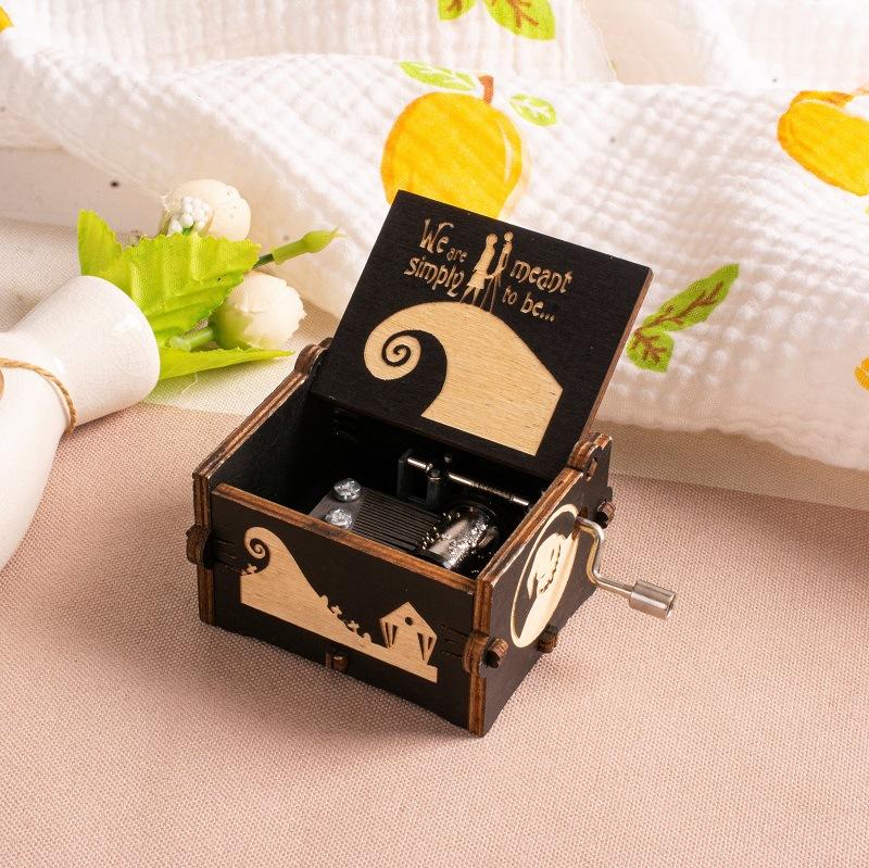 Wooden Hand-cranked Music Box, Halloween Gift, Painted Octagonal Music Box, Carved Small Gift, Decorative Piece