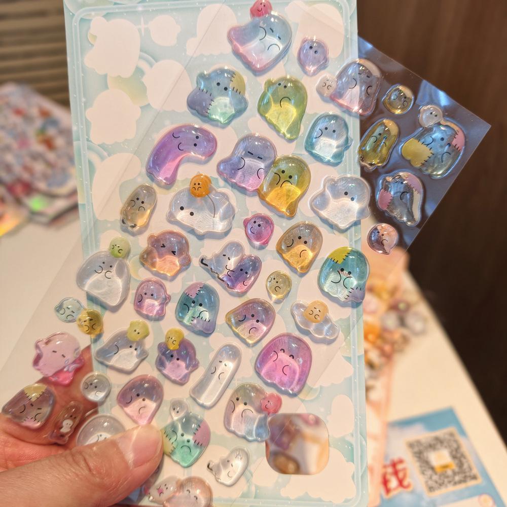 Cute Animals Ghost Drop 3d Relief Sticker Scrapbooking Diy Diary Decor Stationery Sticker Aesthetic Stickers Anime Peripheral