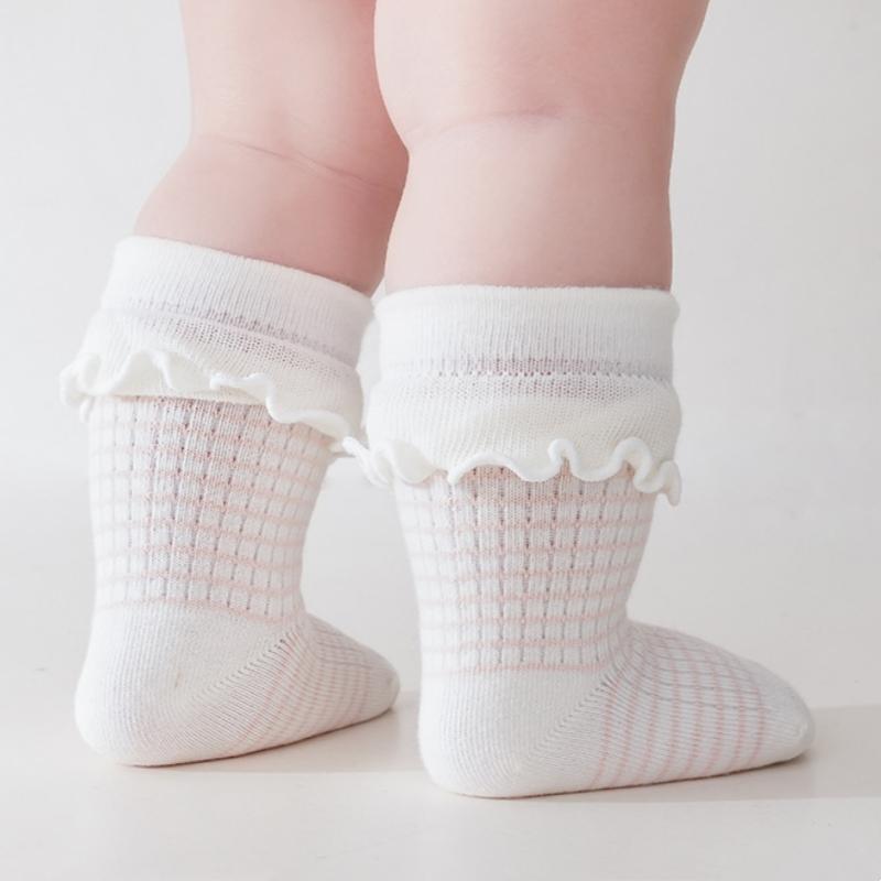 Осень Зима Кружевная Принцесса Детские Полосатые Носки Новорожденные Носки Средней Длины Хлопок Милые Девочки Детская Одежда Аксессуары 0-3 Года