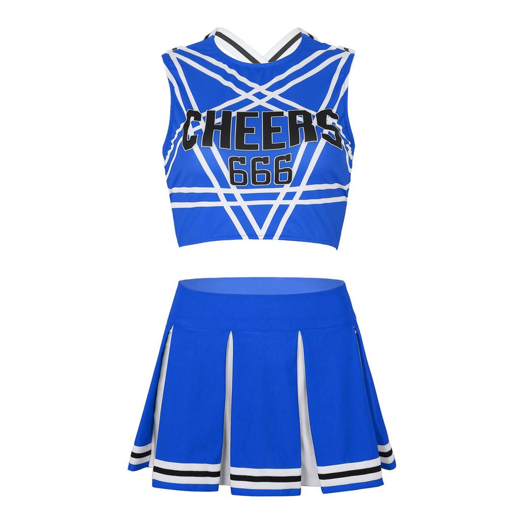 Women Cosplay Uniform Sleeveless Crop Top with Mini Pleated Skirt Cheerleader Costume Set