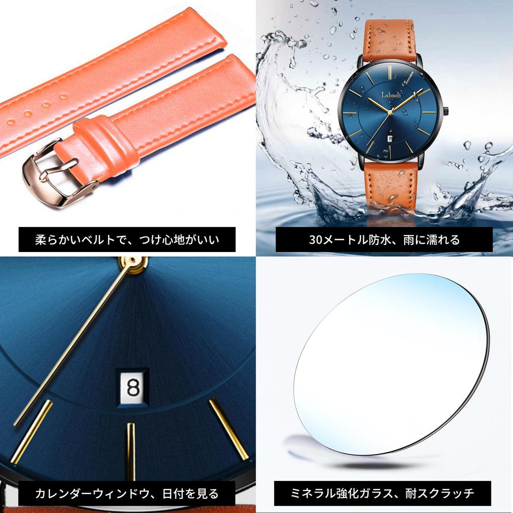 Simple Fashion Casual Business Watch Japanese Quartz Movement 40mm Dial Genuine Leather Band Unisex Band Black Case Blue Men's Ultra-Thin 6.5MM