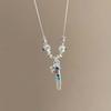 Aesthetic Colorful Rhinestone Star Pendant Silver Color Pearl Necklace for Women Beaded Neck Chain Jewelry Accessories
