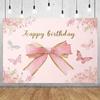 Pink Bow Theme Birthday Party Decoration Banner Girl Butterfly Bow Balloon Flowers Background Baby Shower Photo Supplies Gifts