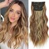 Clip In Long Wavy Synthetic Fiber Hair Extensions 22 Inch 4 Pieces Hairpieces Brown Mixed Blonde Hair Extension