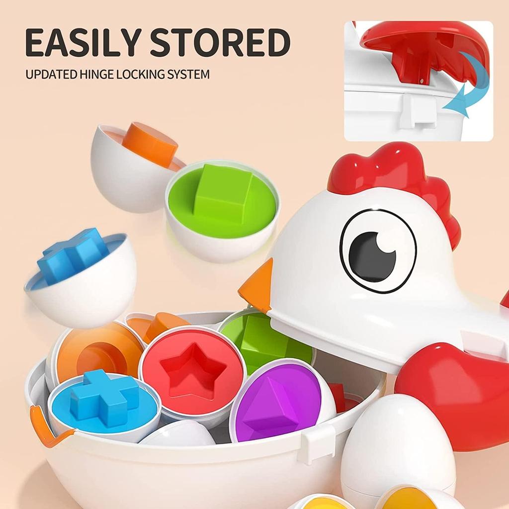Color Matching Game Shape Sorter with 6 Toy Eggs, Fine Motor Skills Sensory Toys, Montessori Educational Toys Easter Gifts for 3 4 5 6 Girls Boys Baby