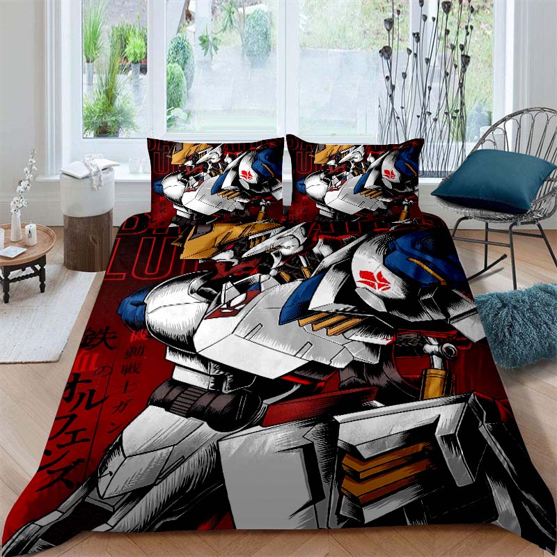 Мультяшный/Аниме Набор постельного белья Mobile Suit Gundam, Напечатанный комплект из 3 предметов: пододеяльник и наволочка, Доступен для детей и