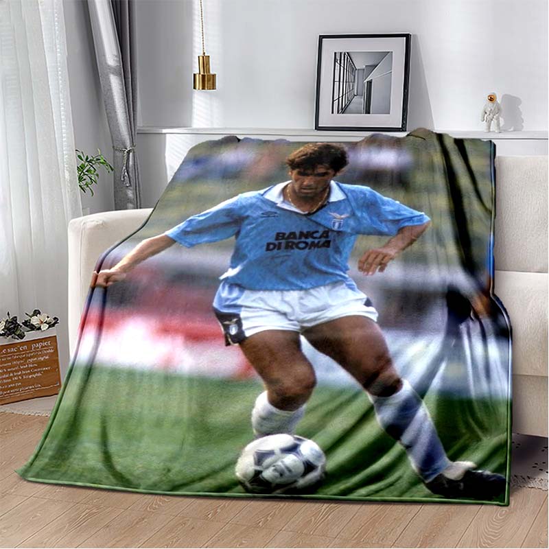 Vintage Lazio Football Star Light Blue Eagle Jersey Portrait Flannel Blanket Soft Warm Lightweight Sports FanWashable Throw Blanket Sofa Bedroom Decor