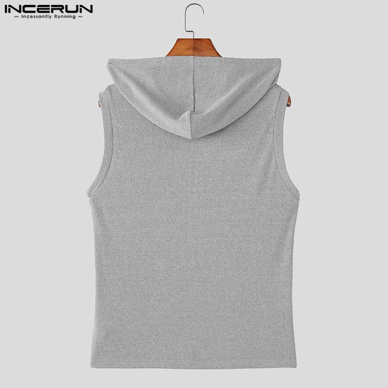 INCERUN Мужские безрукавные повседневные худи-майки в рубчик на молнии