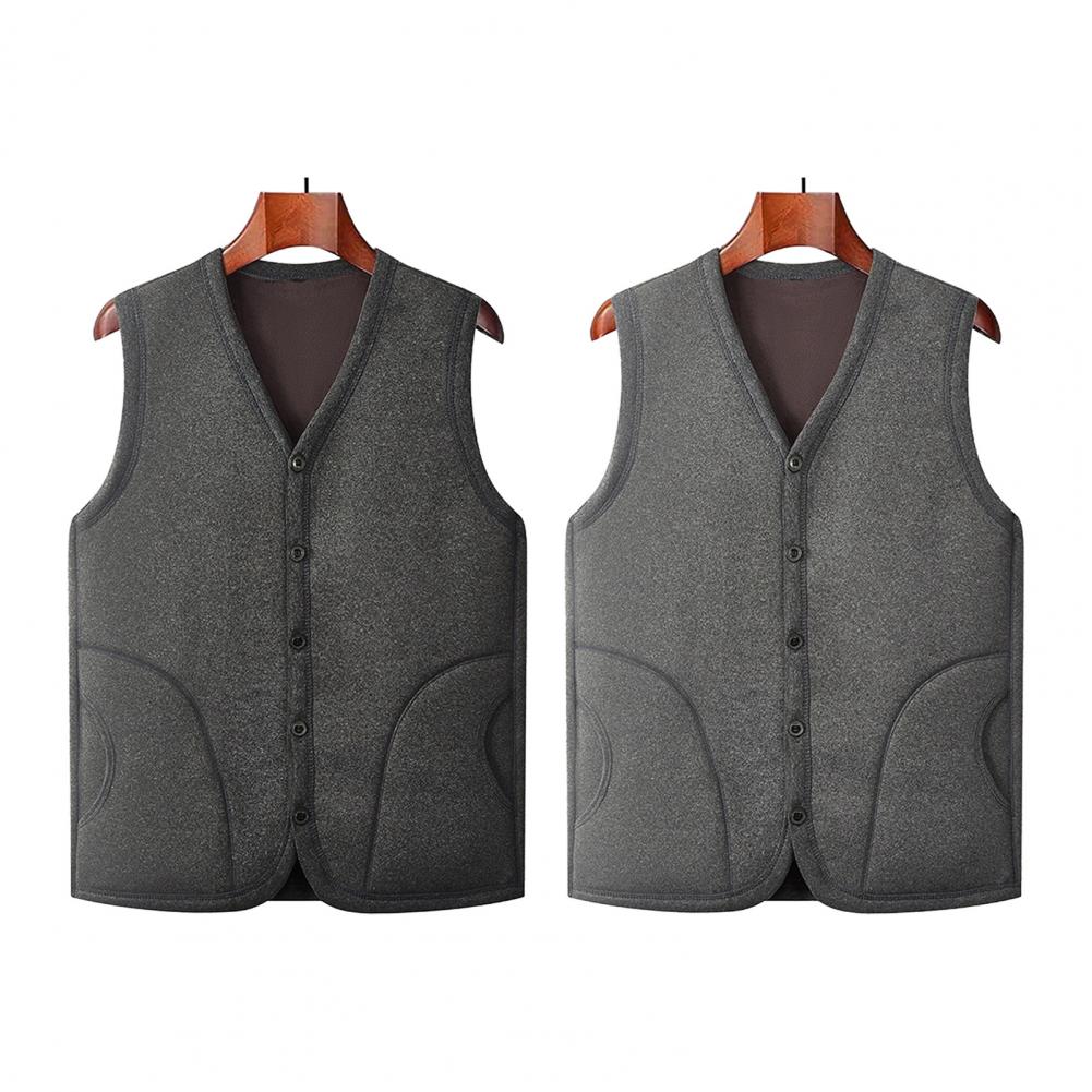 Мужской зимний жилет, пальто с V-образным вырезом, без рукавов, однобортный жилет, однотонная утолщенная бархатная подкладка, низ, верх