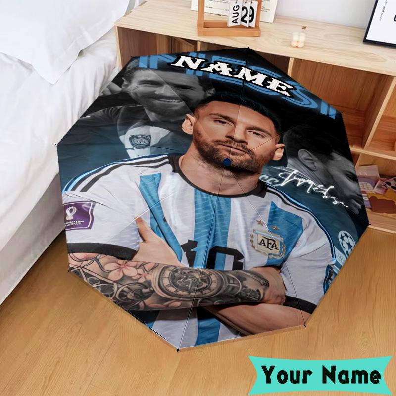 Custom Name Argentina's Messi Celebration Umbrella, Foldable Umbrella Suitable for Outdoor Shopping Travel Sports, Exquisite Gift for Family