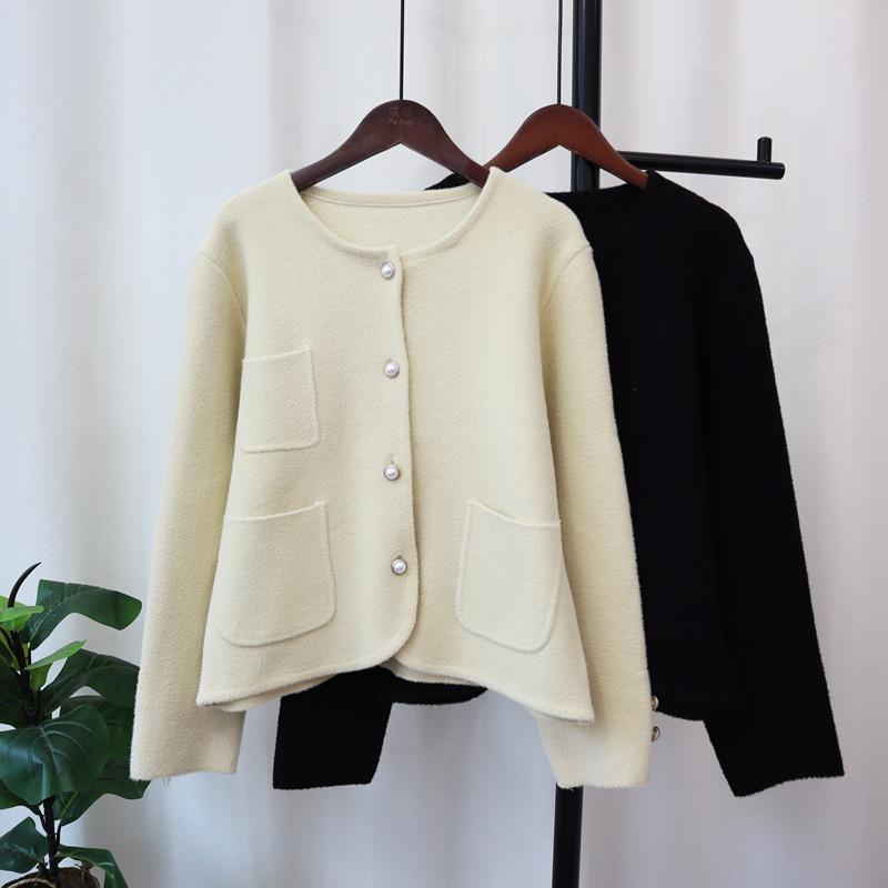 Кардиган трикотажный двусторонний с круглым вырезом, новый осенне-зимний, свободный, с темпераментом, куртка-свитер женская