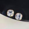 Transparent Crystal Square Stud Earrings for Women Luxury Sweet Small Earrings Gold Metal Side Korean New Fashion Earring