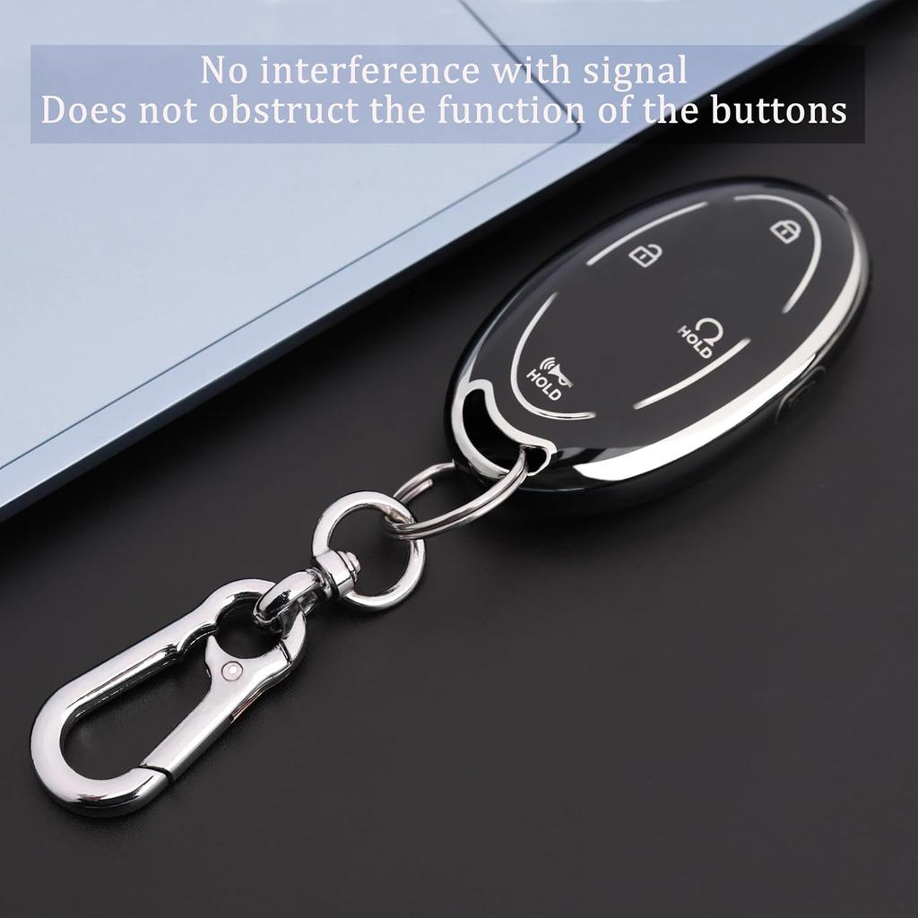 5-Button Key Fob Cover For Hyundai 2024-2025 Tucson Elantra Santa Fe Kona Sonata IONIQ, Protective Case With Anti-Loss Keychain, Black