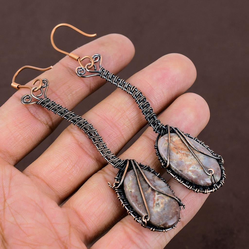 Laguna Lace Agate Handmade Copper Wire Wrap Jewelry Earring 3.86 t1F63
