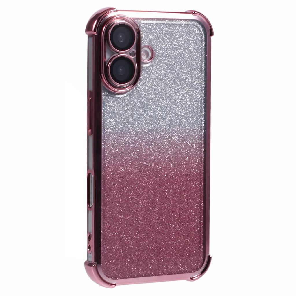 For iPhone 16 Case Electroplating Clear TPU Phone Cover with Lens Film and Glitter Card - Blue