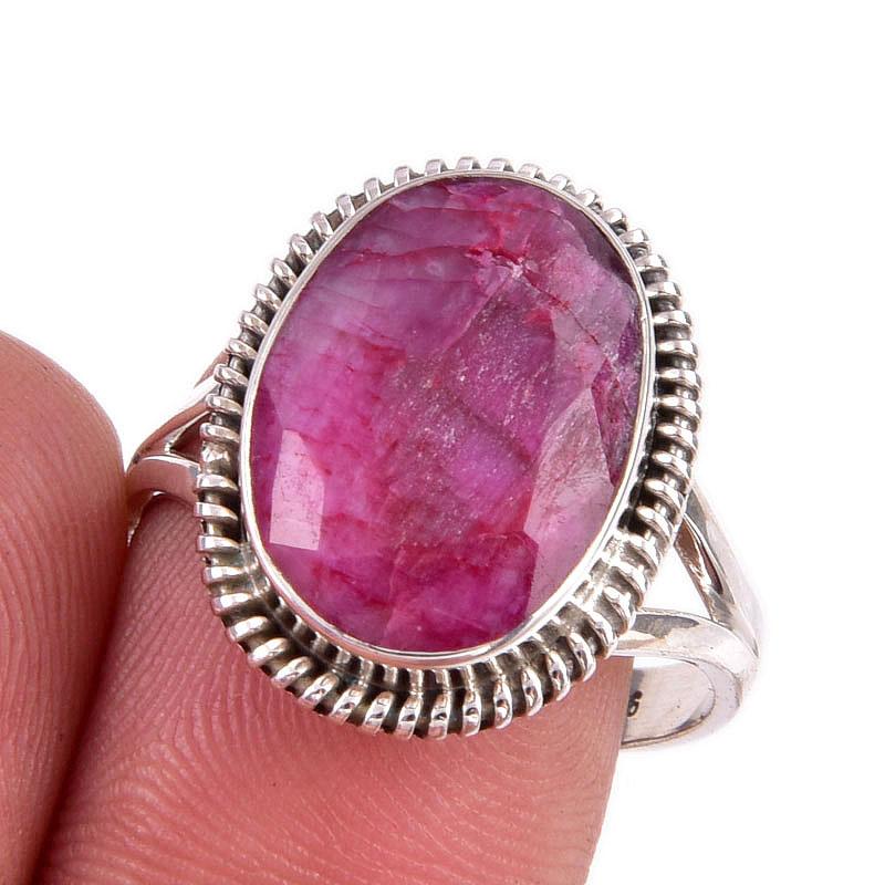 Red Ruby(Simulated) Gemstone Handmade 925 Sterling Silver Gift Ring S.9.5 B9h53