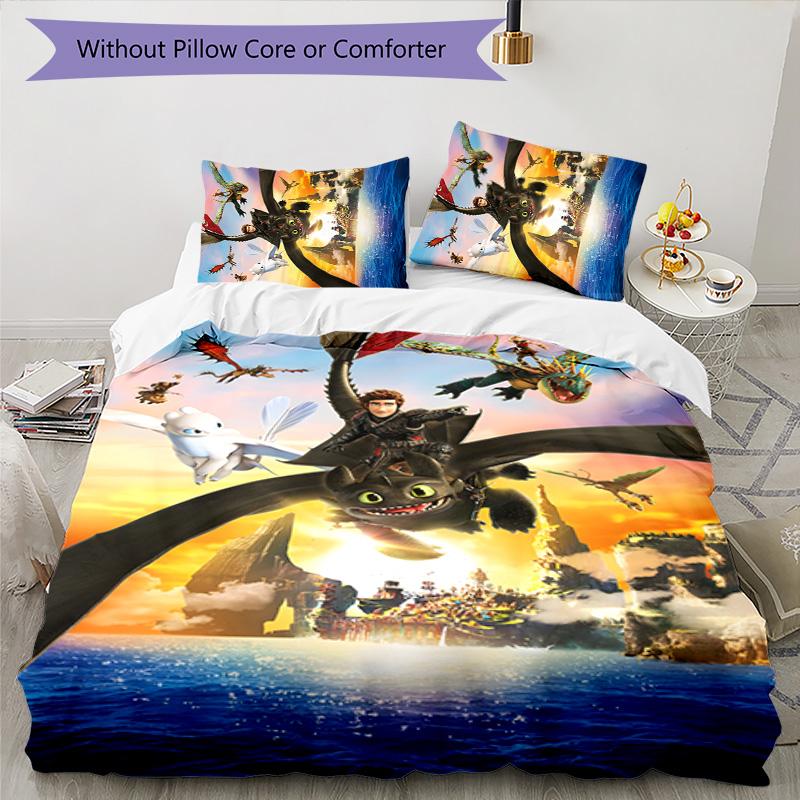 Toothless 3pcs Bedding Set Duvet Cover Closure Includes 1 Duvet Cover & 2 Pillowcases for All Seasons Bedroom Home Dorm Decor