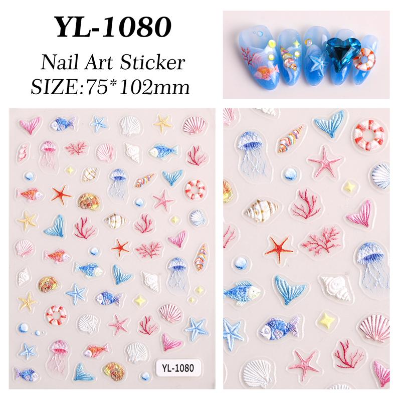 1 лист наклейки для ногтей в океанском стиле, летние морские звезды, медузы, ракушки, наклейка для ногтей, тисненая декорация, принадлежности для нейл-арта, салон маникюра