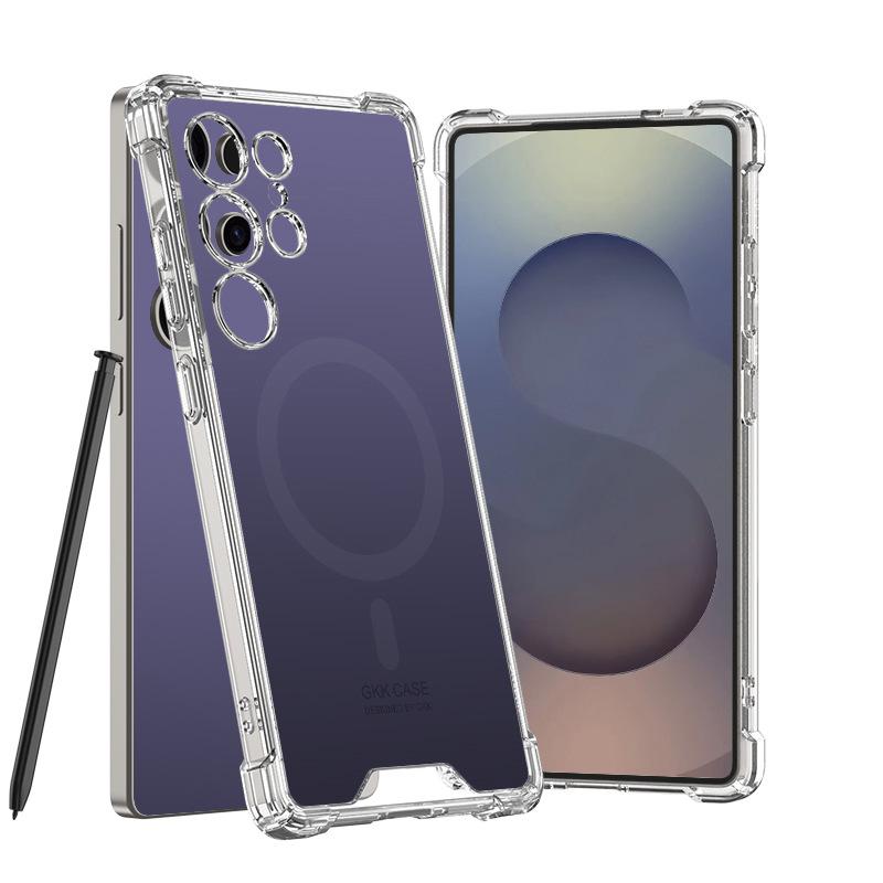 Новая модель Подходит для Samsung S25ultra Магнитный защитный чехол Подушка безопасности AG Прозрачный Беспроводная зарядка Защита от падений Чехол с защитой от отверстия для спермы