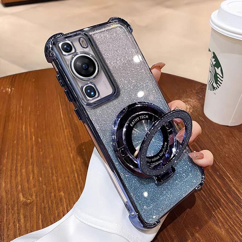 Чехол P 60 70, роскошный магнитный кронштейн, противоударный чехол для Huawei P60 P50 P40 P30 Pura70 pro Ultra, чехол с держателем, блестящий, с блестками