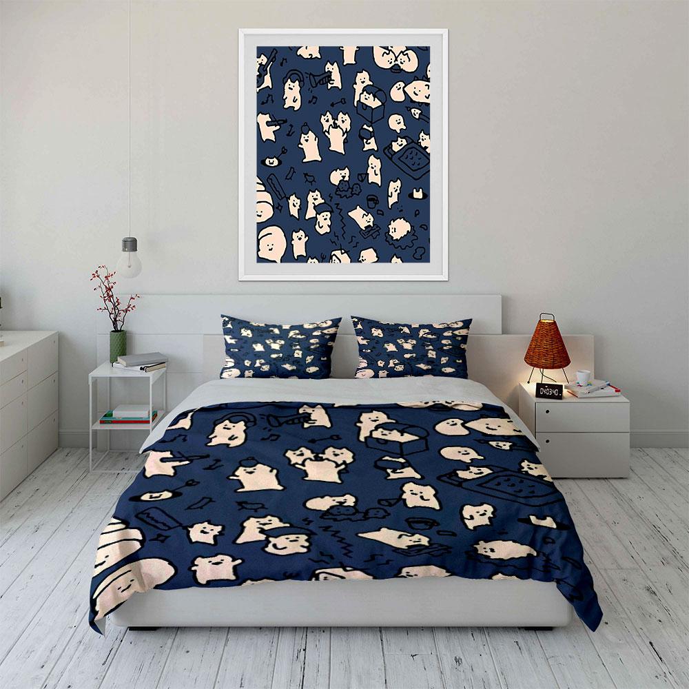 3Pcs Whimsical Cat Bedding Set, Adorable Doodle Kittens in Everyday Scenes Print Duvet Cover, Cozy Kids Bedroom Decor