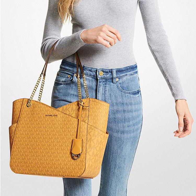 Michael Kors Сумка через плечо с логотипом Jet Set, большой вместимости, из покрытого холста, женская сумка, закатно-желтая 35F1GTVT3B-MARIGOLD-MULTI