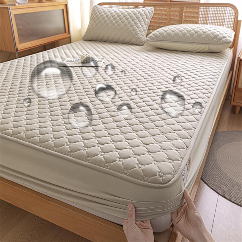 100% водонепроницаемая стеганая простыня на резинке с эластичной лентой для односпального/двуспального/королевского размера, защитный чехол для матраса 90/140/160x200