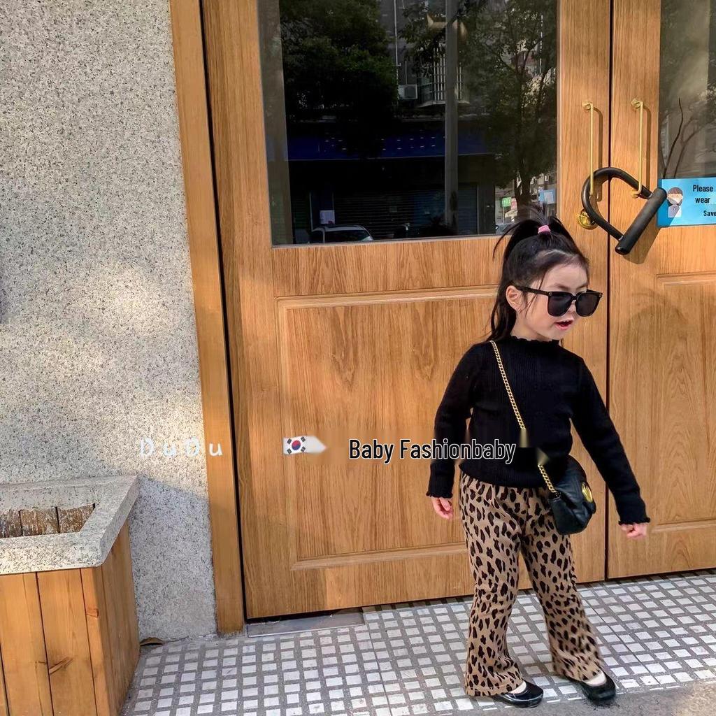 Девичьи флисовые/без подкладки расклешенные брюки - Осенне-зимний корейский стиль детские длинные брюки