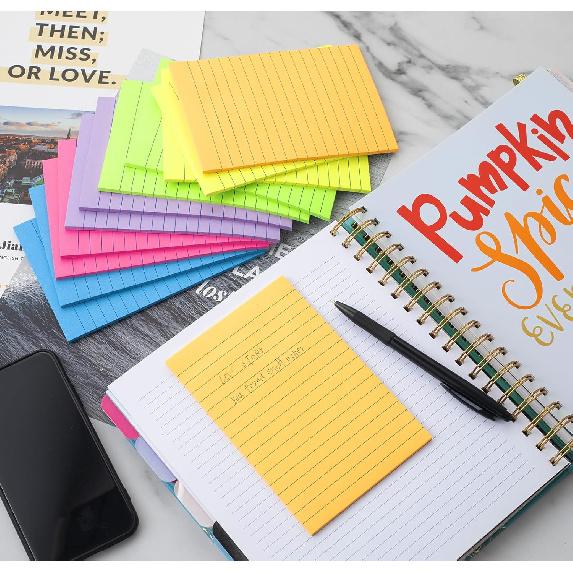 (12 Pack) Lined Sticky Notes 4x6 in,Large Notepads with Lines,Ruled Stickies Super Sticking Power,Office School Memo Note Pads Bright Colors,Post on