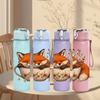 1PC Fox Teacup Autumn Print 750ml Color Plastic Sports Water Bottle Leakproof Flip Straw Lid Suitable for Sports Office Home Use