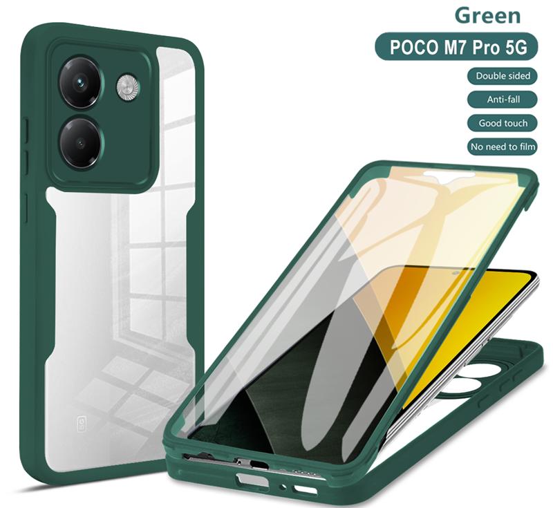 Для чехла Poco M7 Pro 5G 360 Полная защита Чехол для Xiaomi Mi Poko Little M7 Pro M7Pro Прозрачный экран с силиконовым бампером Funda