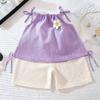 Summer Girl Floral Sleeveless Twopiece Set With Soft Polyester Fabric For Kids