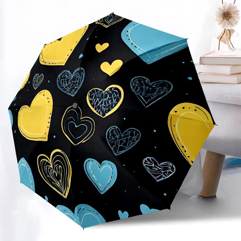 1pc Heart Pattern Automatic Opening/closing Umbrella with Auto Open/Close, Perfect Gift for Friends, Durable Plastic Handle yy250801194