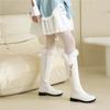 Женские сапоги до колена с круглым носком на плоской подошве, высокие сапоги на молнии с металлическими украшениями и заклепками, женская модная обувь, зимняя обувь 43