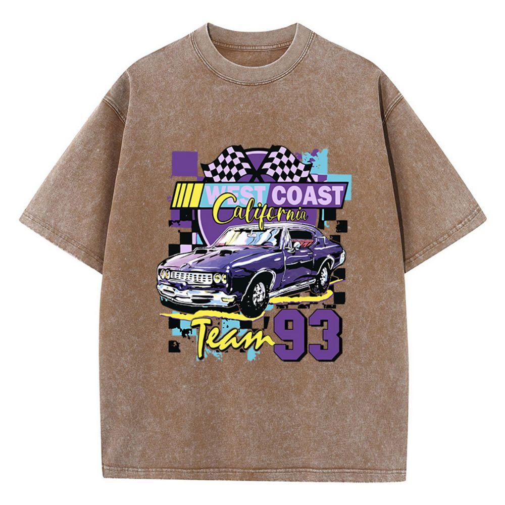 Модные женские хлопковые стираные футболки California West Coast Muscle Car Printing с коротким рукавом, мягкие свободные, с круглым вырезом, женская одежда