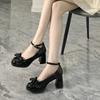 French Retro Small Leather Shoes Women's 2025 New Summer Bow High Heel Niche Design Mary Jane Single Shoes Thick Heel