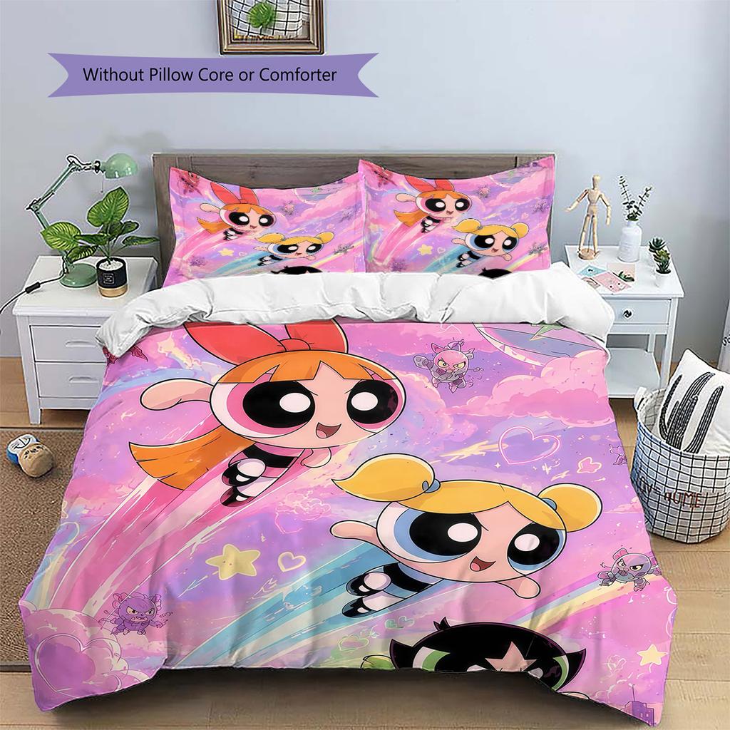 The Powerpuff Girls Pattern Bedding Quilt Set Home Decoration Gift (1 * duvet cover + 2 * pillowcase without core)