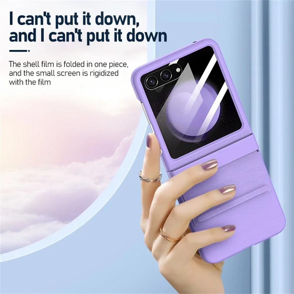 Роскошный матовый кожаный цветной шарнир для Samsung Galaxy Z Flip 6 5 5G чехол с зеркальной пленкой защитный складной противоударный полная защита