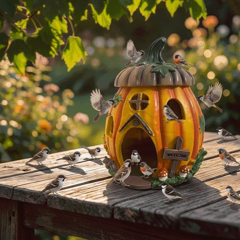 Vibrant Orange Pumpkin Bird House Waterproof Garden Bird Shelter Resin Birdhouse Nest Garden Patio