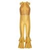 Kids Girls Unitards Bodysuit Sleeveless Tiered Bell-bottom Pants Style Dance Gymnastic Leotard Jumpsuit