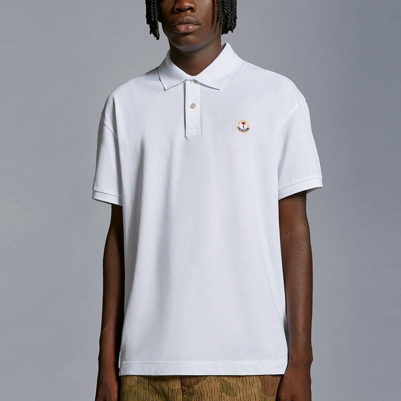 Moncler Genius X Palm Angels Сотрудничество Винтажный Дизайн Логотипа Хлопковая Футболка-Поло с Коротким Рукавом Унисекс Футболки-Поло Белый I209L8A00002M3588001