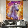White Horse with Autumn Maple Leaves Tapestry, Fantasy Purple Sky Horse Art Print Wall Hanging Home Decor